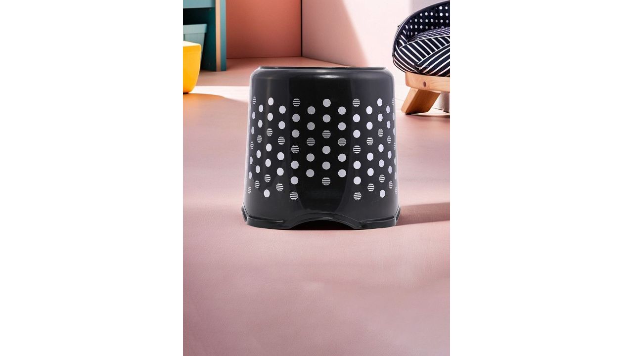 Kuber Industries Black & White Printed Round Home Kitchen Stool Stackable Sitting Stool
