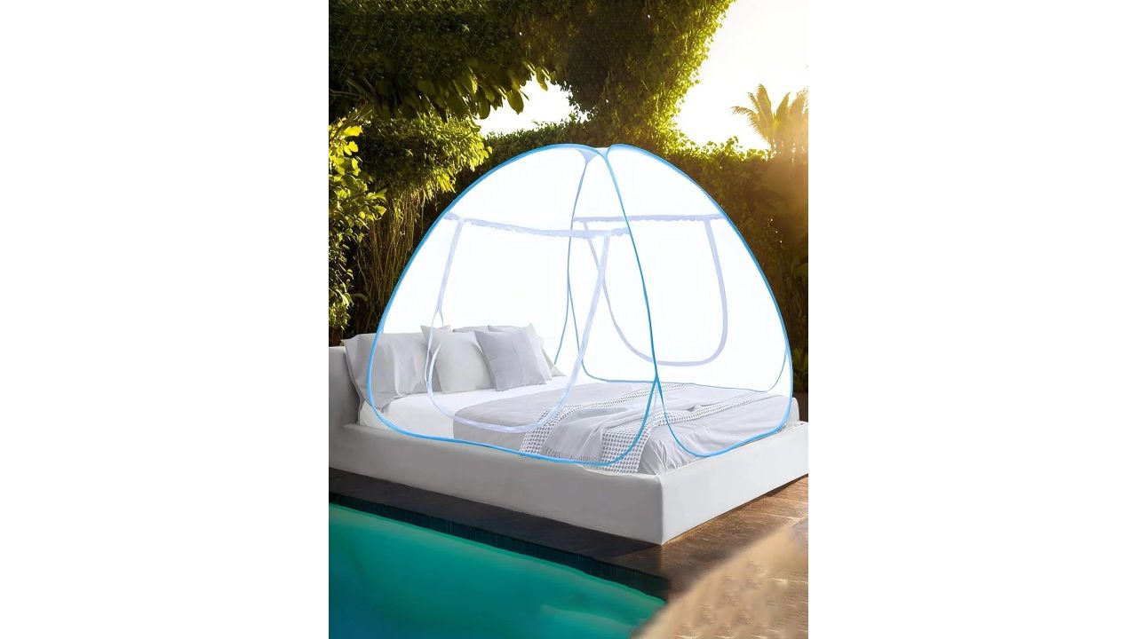 Kuber Industries Blue Mosquito Net for Double Bed