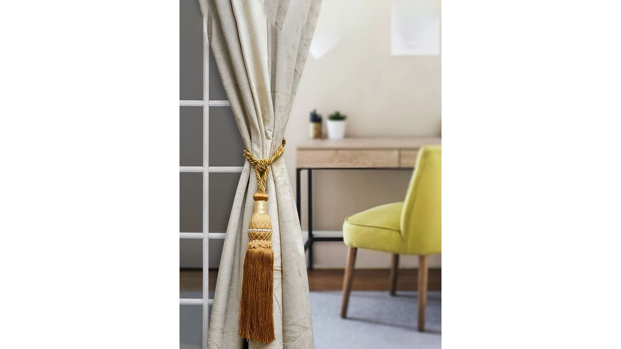 Kuber Industries Brown 2 Pieces Eco Friendly Moti Kit Pit Curtain Tie-Back With Tassel