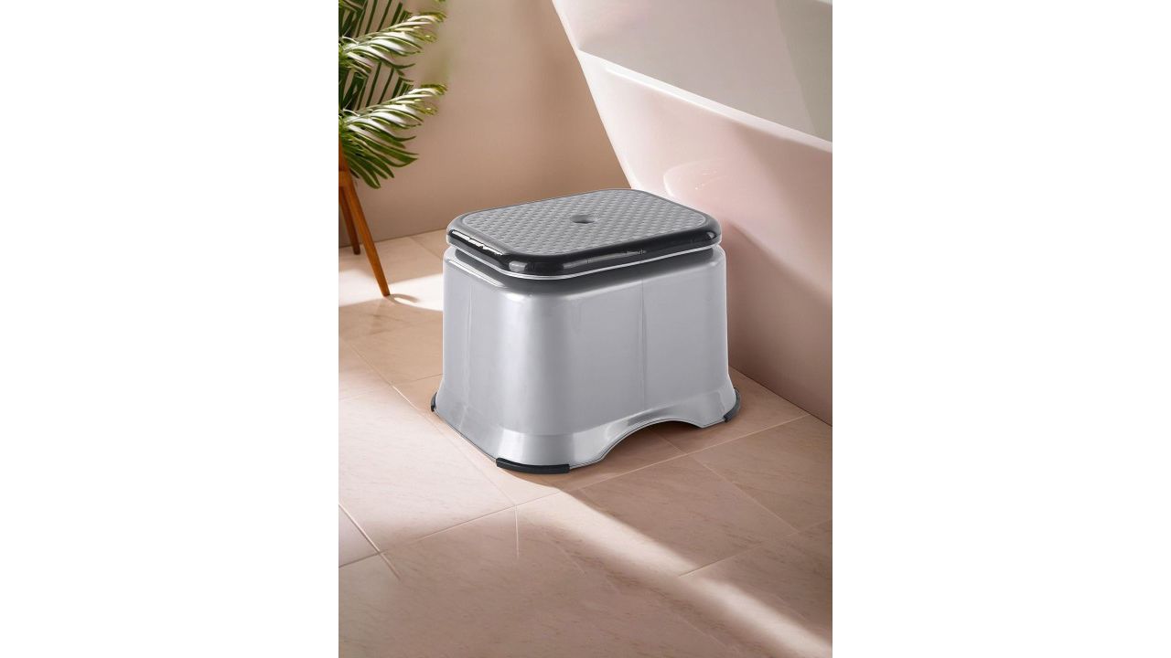 Kuber Industries Grey & Black Anti-Slip Bathroom Stool