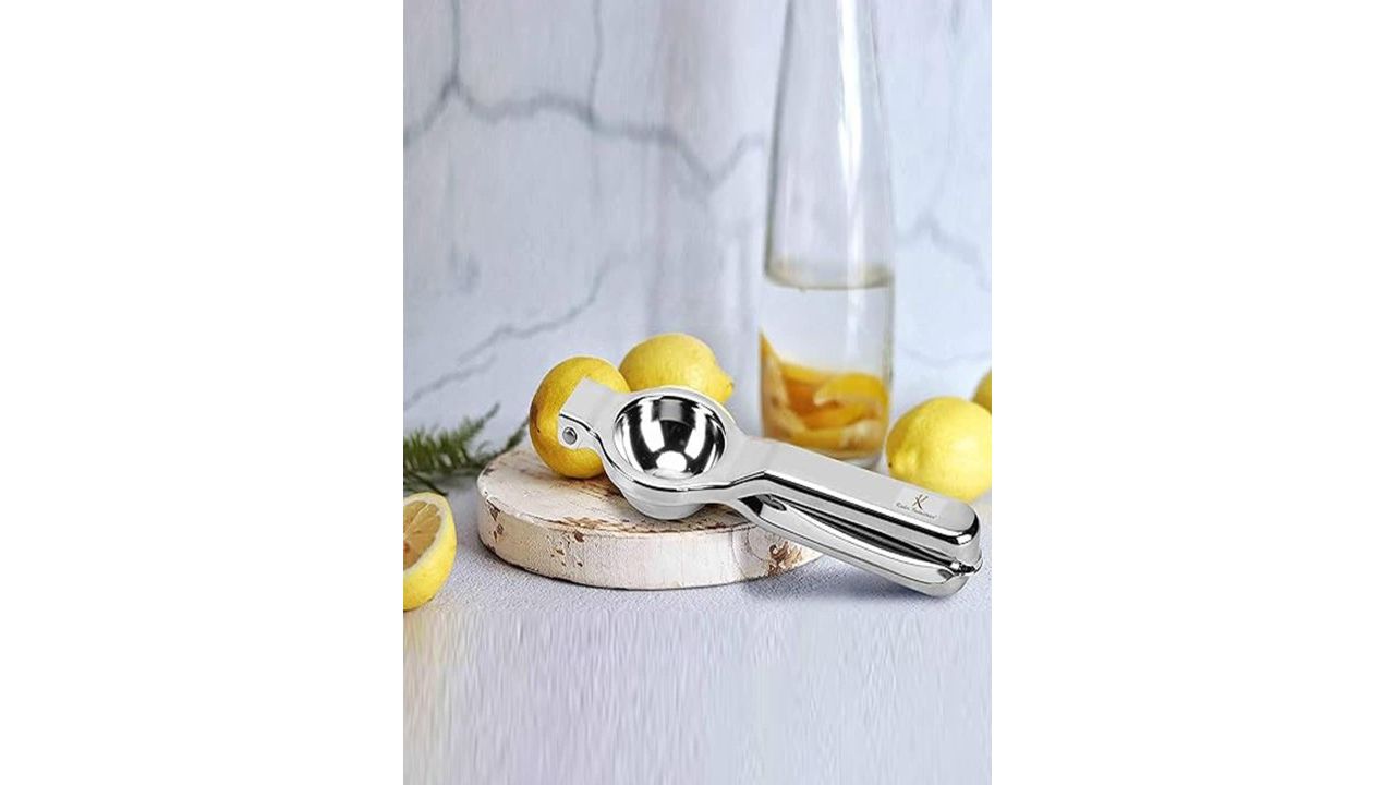 Kuber Industries Grey Stainless Steel Lemon Squeezer With Attached Bottle Opener