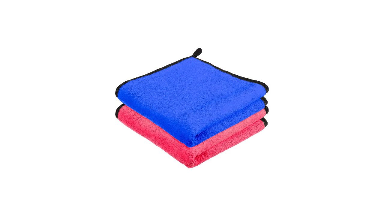 Kuber Industries Pack Of 2 Blue & Pink 400 GSM Microfiber Cleaning Cloth With Hanging Loop