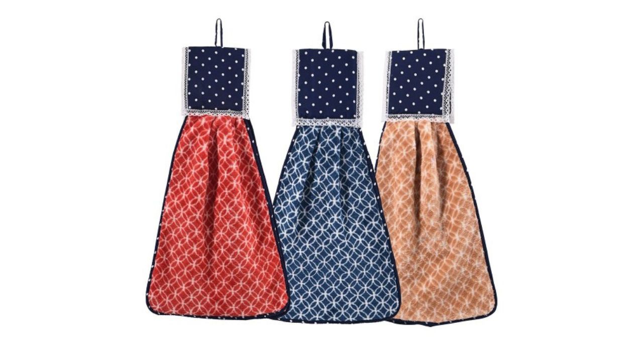 Kuber Industries Red 3 Pcs Printed Microfiber Wash Basin Napkin Towel With Hanging Loops