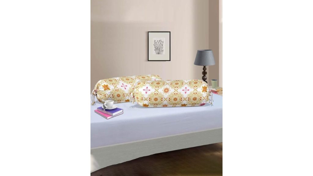 Kuber IndustriesWhite & Orange 4 Pieces Cotton Bolster Covers