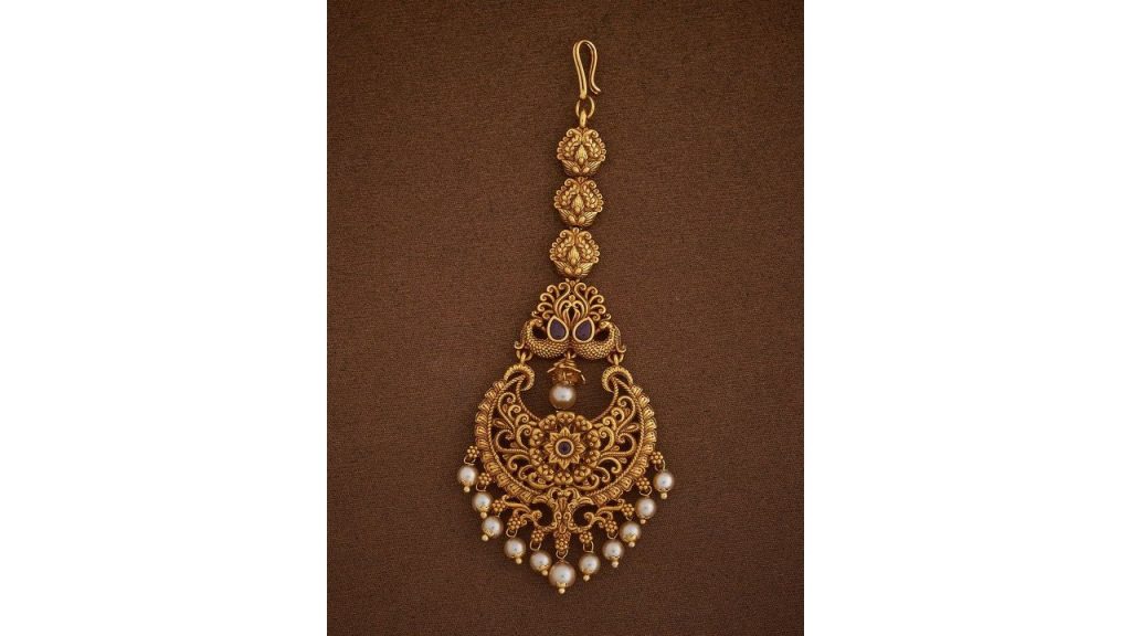 Kushal's Fashion Jewellery Gold-Plated Ruby Studded Maang Tikka Head Jewellery