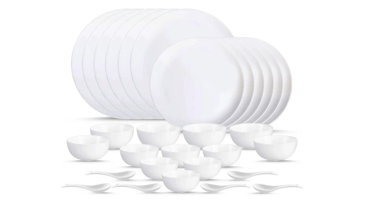 LUMINARC Pack of 30 Opalware Made in UAE Opalware 100% Bone ash Free White Dinner Set
