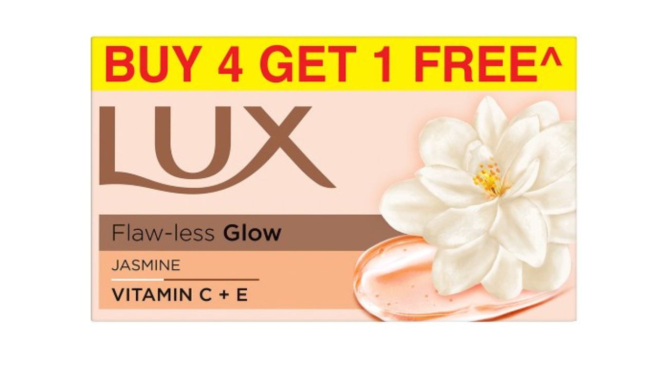LUX Flaw-less Glow Jasmine Soap with Vitamin C & E - 150 g Each - Buy 4 Get 1 Free