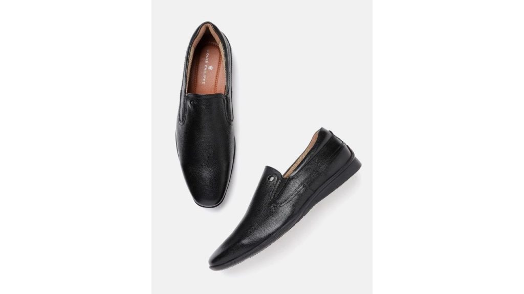 Louis Philippe Men Black Solid Leather Formal Slip-Ons