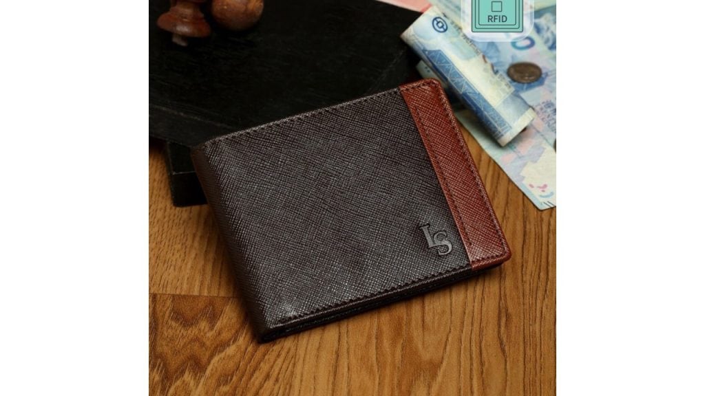 Louis Stitch Brown Saffiano Leather Two Fold Slim Wallet Purse for Men