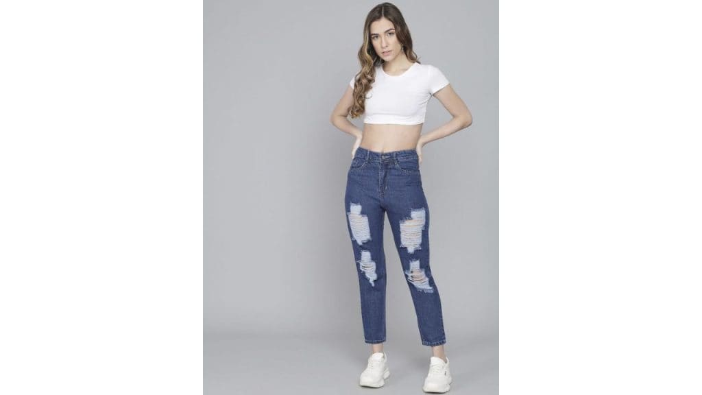 M MODDY Women Straight Fit High-Rise Highly Distressed Stretchable Jeans