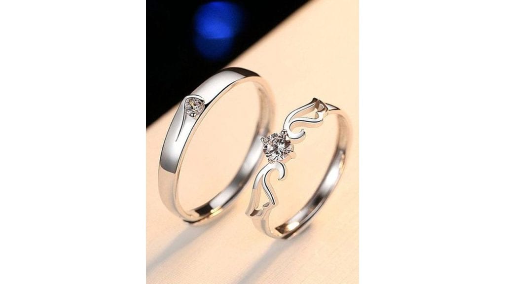 MEENAZ Set of 2 Silver-Plated AD-Studded Couple Finger Rings