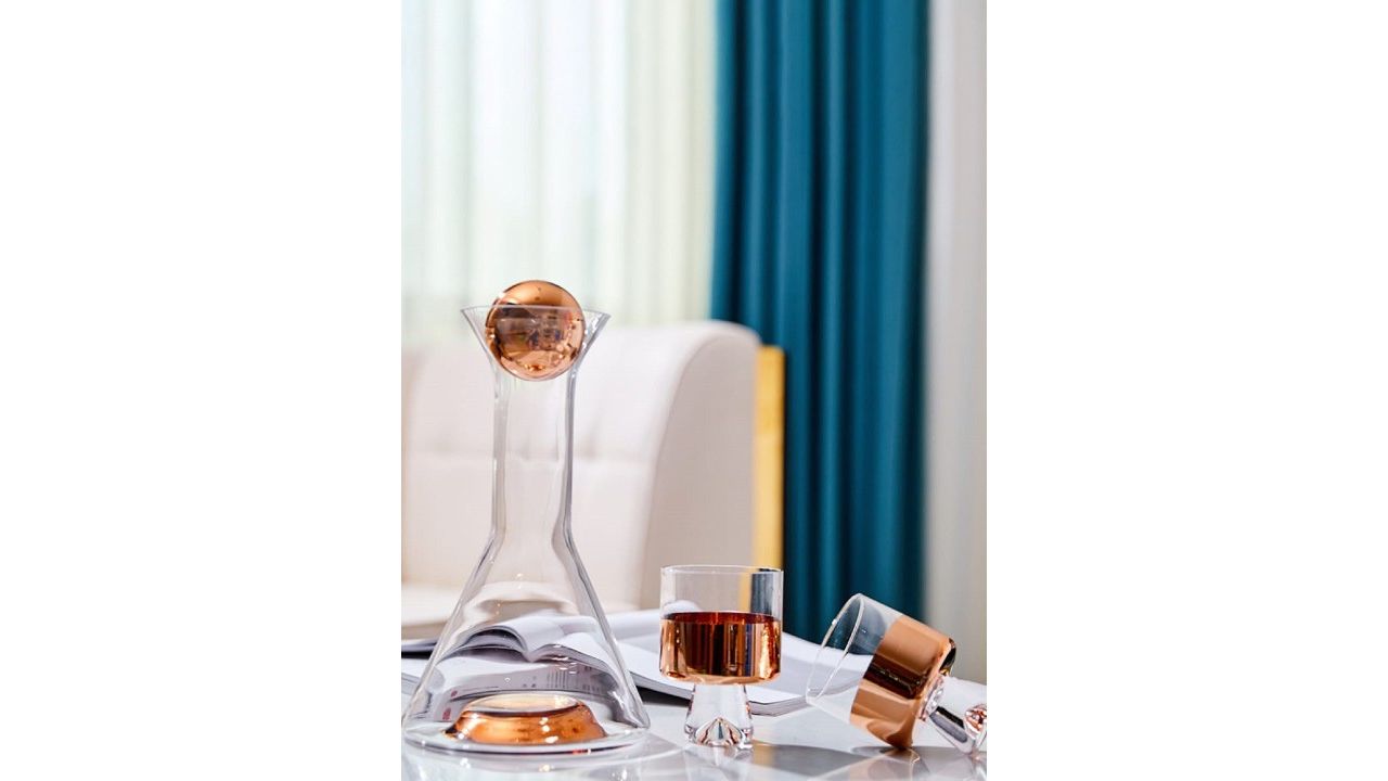 MELBIFY Transparent & Rose Gold Toned 3 Pieces Decanter Set