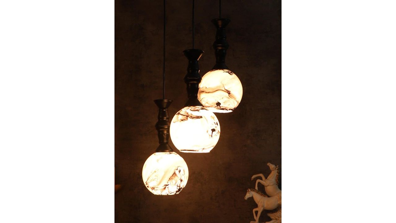 MFD HOME FURNISHING Black Printed 3D Cutdoom Ceiling Lamp