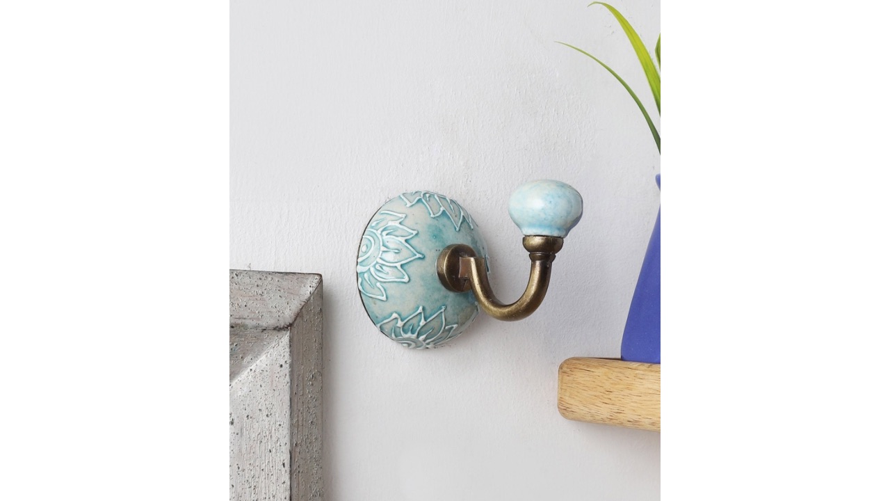 MIAH DecorBlue Handmade Ceramic Embossed Wall Hook