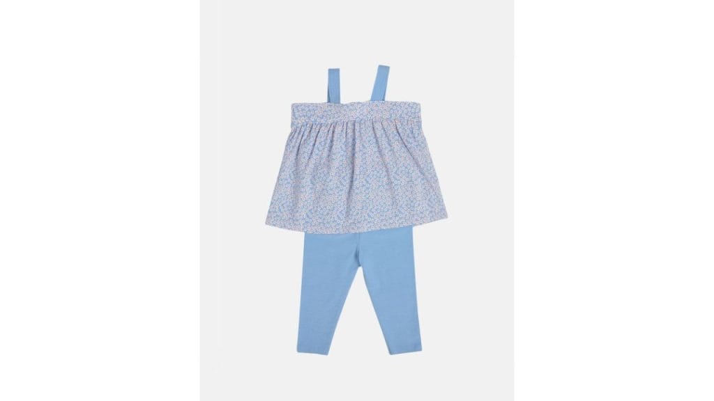MINI KLUB Girls Printed Shoulder Straps Top With Leggings