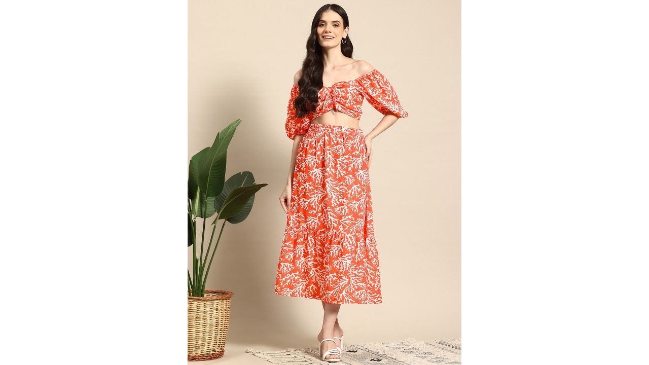 Mast & Harbour Printed Top with Skirt Co-Ord Set