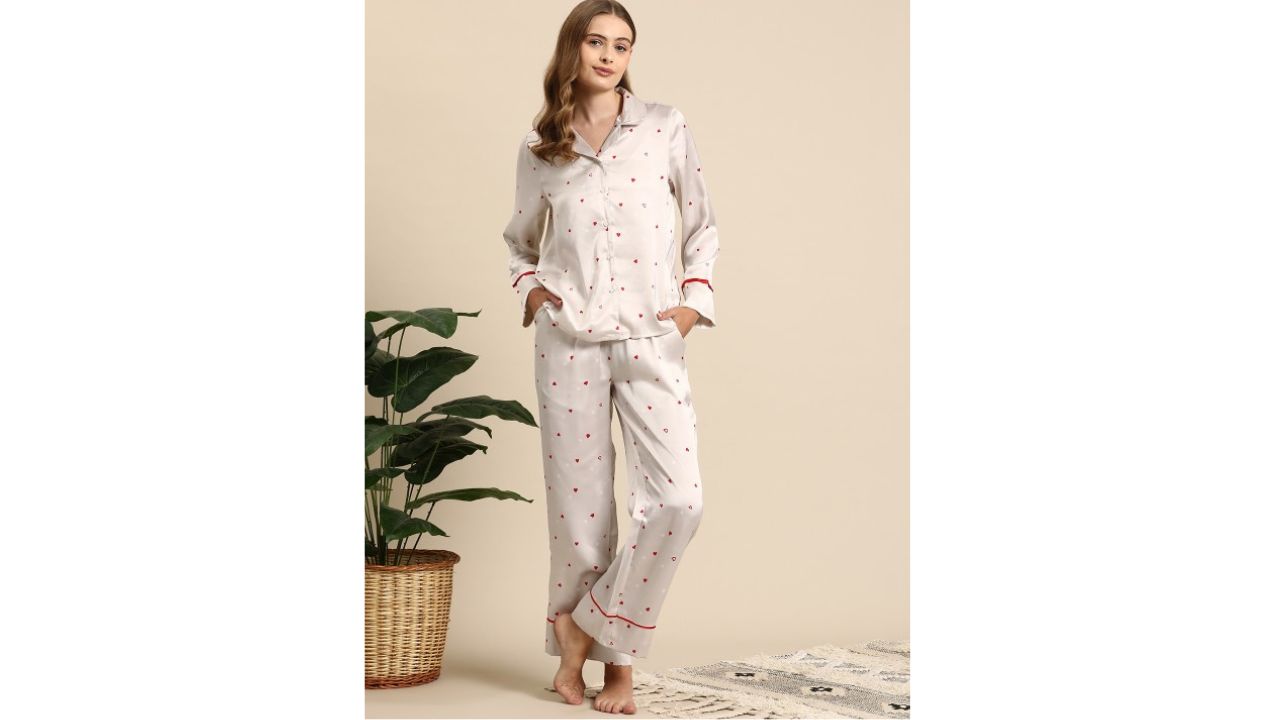 Mast & Harbour Women Conversational Printed Satin Night Suit