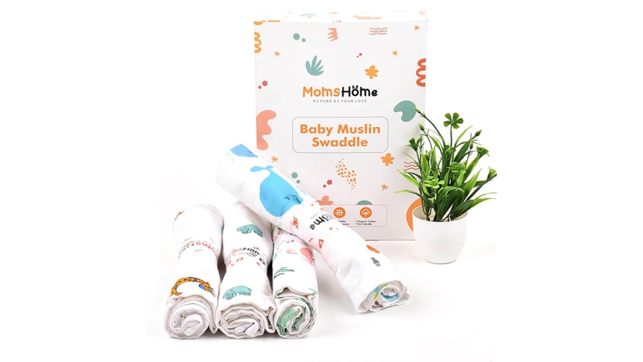 Moms HomeInfant Kids Pack of 4 Conversational Printed Organic Cotton Muslin Swaddles