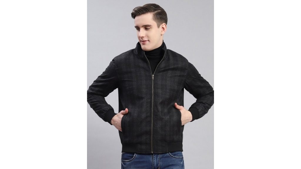Monte CarloChecked Stand Collar Bomber Jacket