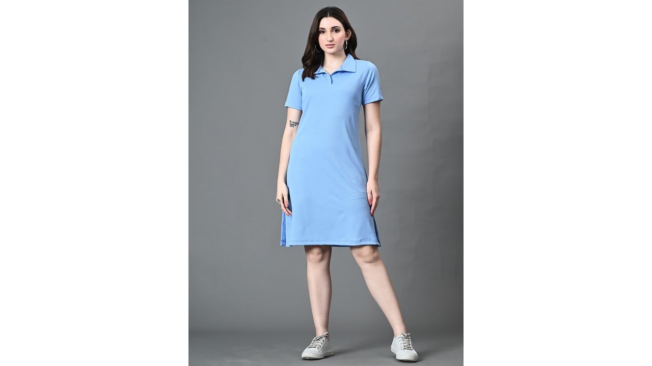 Myshka Solid Polo Collar T-Shirt Dress