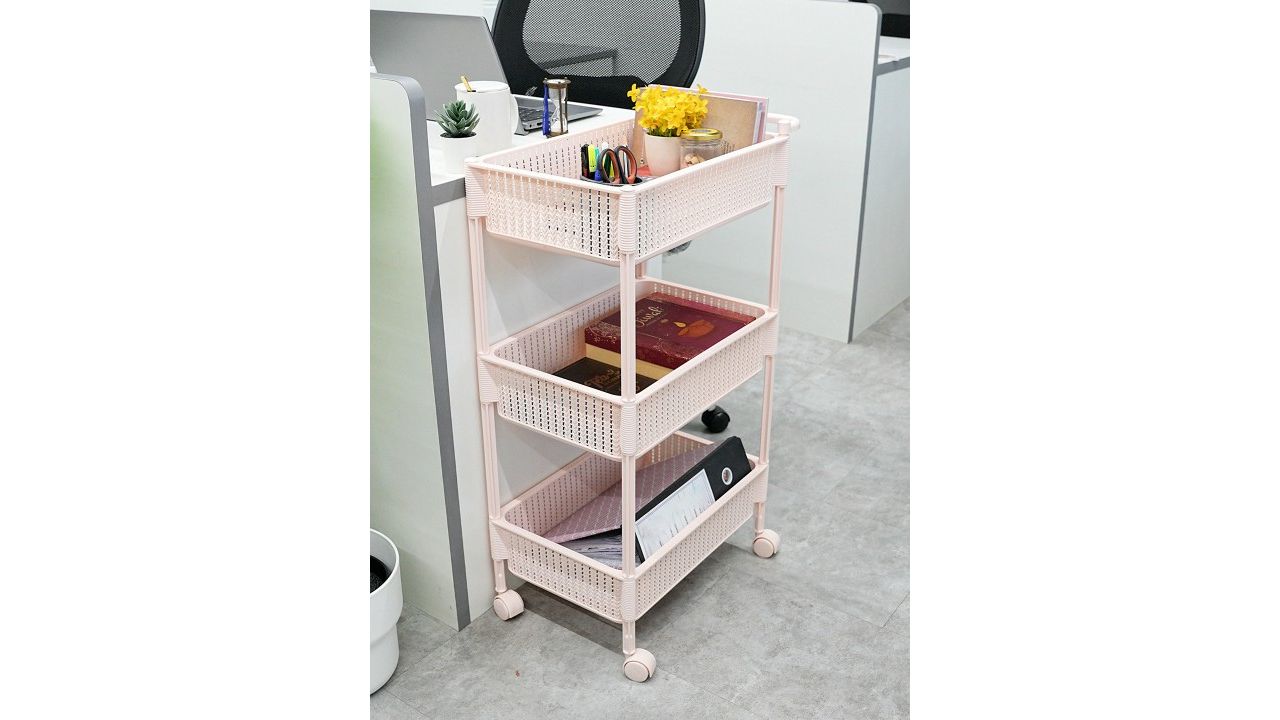 Nayasa Rope Cream Multipurpose with Wheels Kitchen Trolley Basket