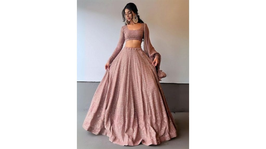 ODETTE Embroidered Thread Work Semi-Stitched Lehenga & Unstitched Blouse With Dupatta