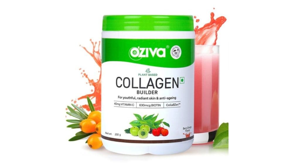 OZiva Plant Based Collagen Builder for Brighter & Youthful Skin Tone- Berry Orange - 200 g