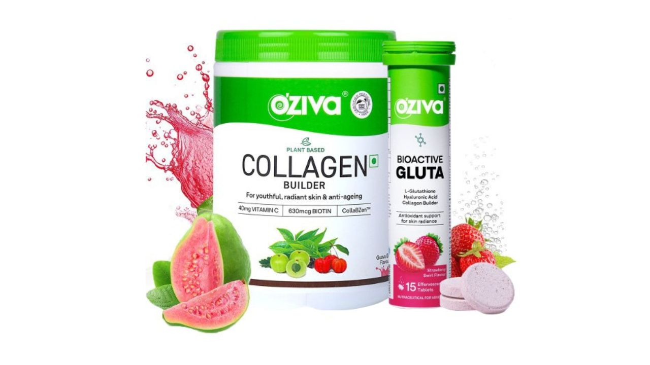 OZiva Set Of 2 Collagen Builder 200 g -Gauva Flavor & Bioactive Gluta Fizzy - 15 N Tablets