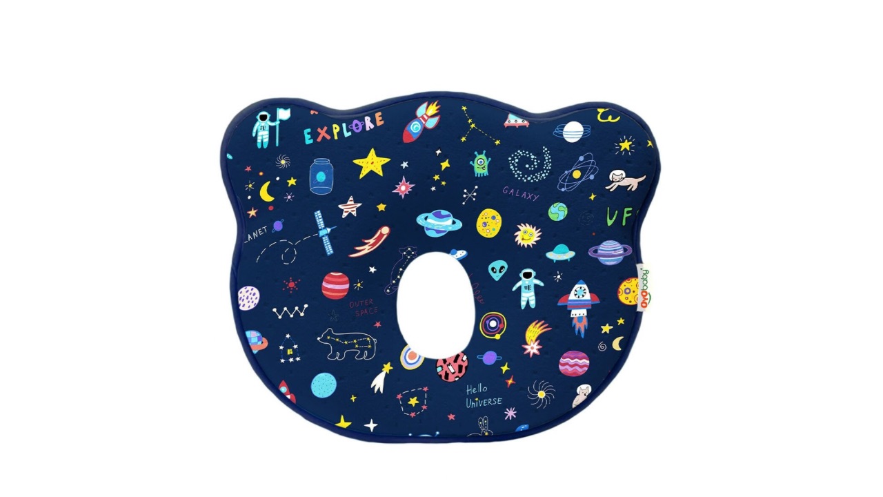 OyO BabyInfants Navy Blue & Yellow Sky Print Memory Foam Head Shaping Cotton Baby Pillow