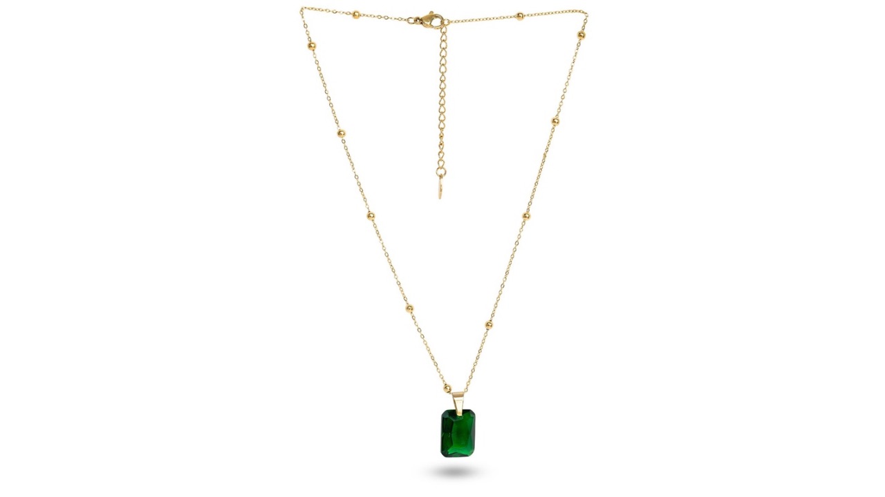 PALMONAS18k Gold Plated Dazzling Emerald Necklace