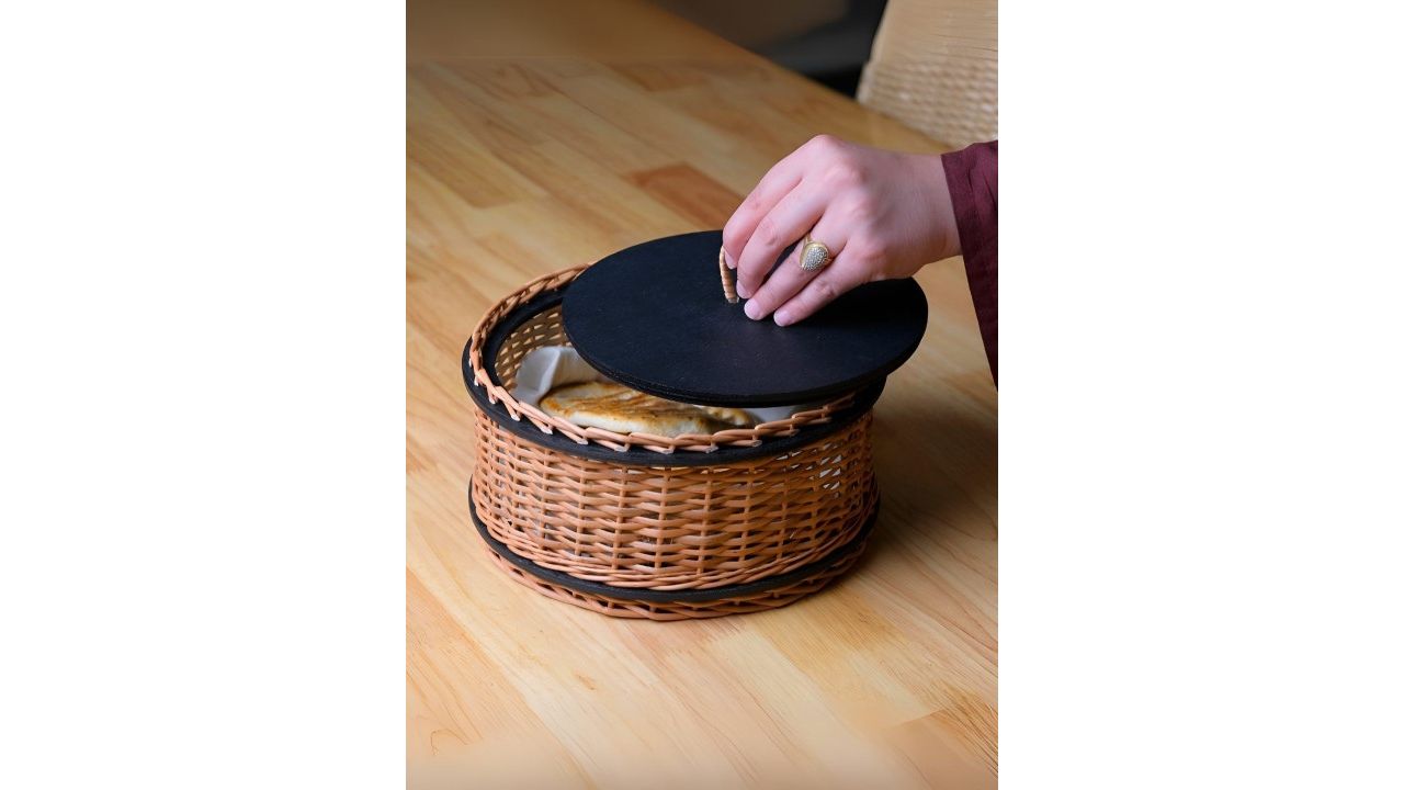 Peepul Tree Brown & Black Textured Wicker Bread Roti Box