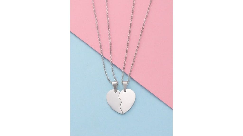 Peora Unisex Silver Plated Heart Shape Couple Pendant With Chain