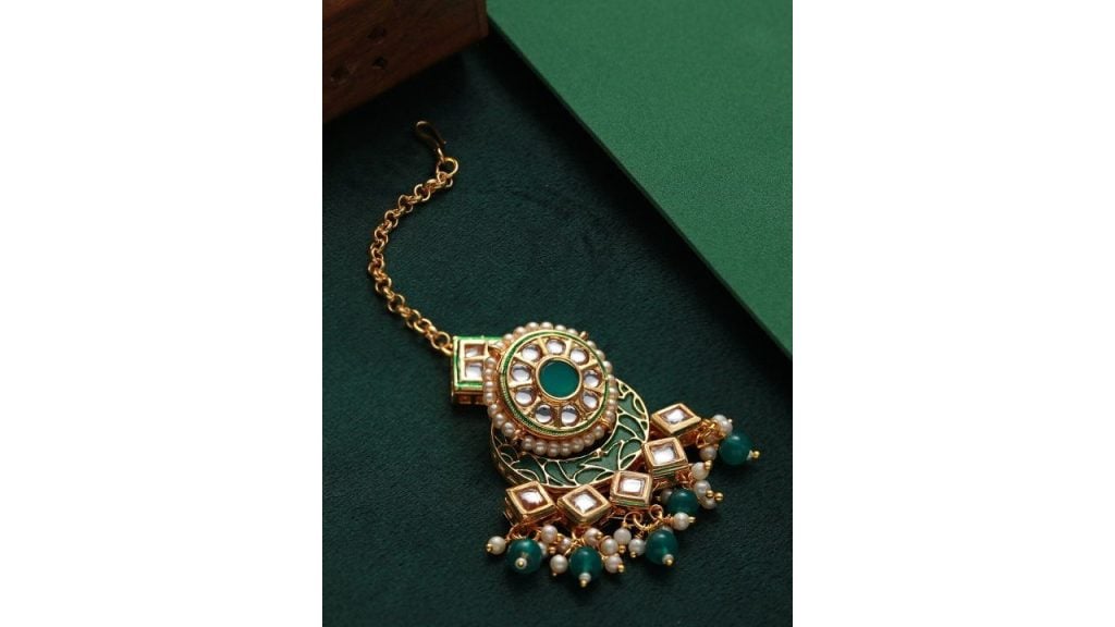 Priyaasi Gold-Plated Kundan-Studded & Pearl Beaded Maang Tikka