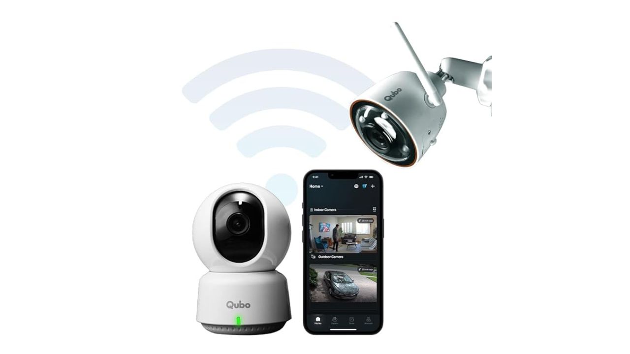 Qubo Smart Outdoor Bullet + 360° Indoor CCTV Camera Combo