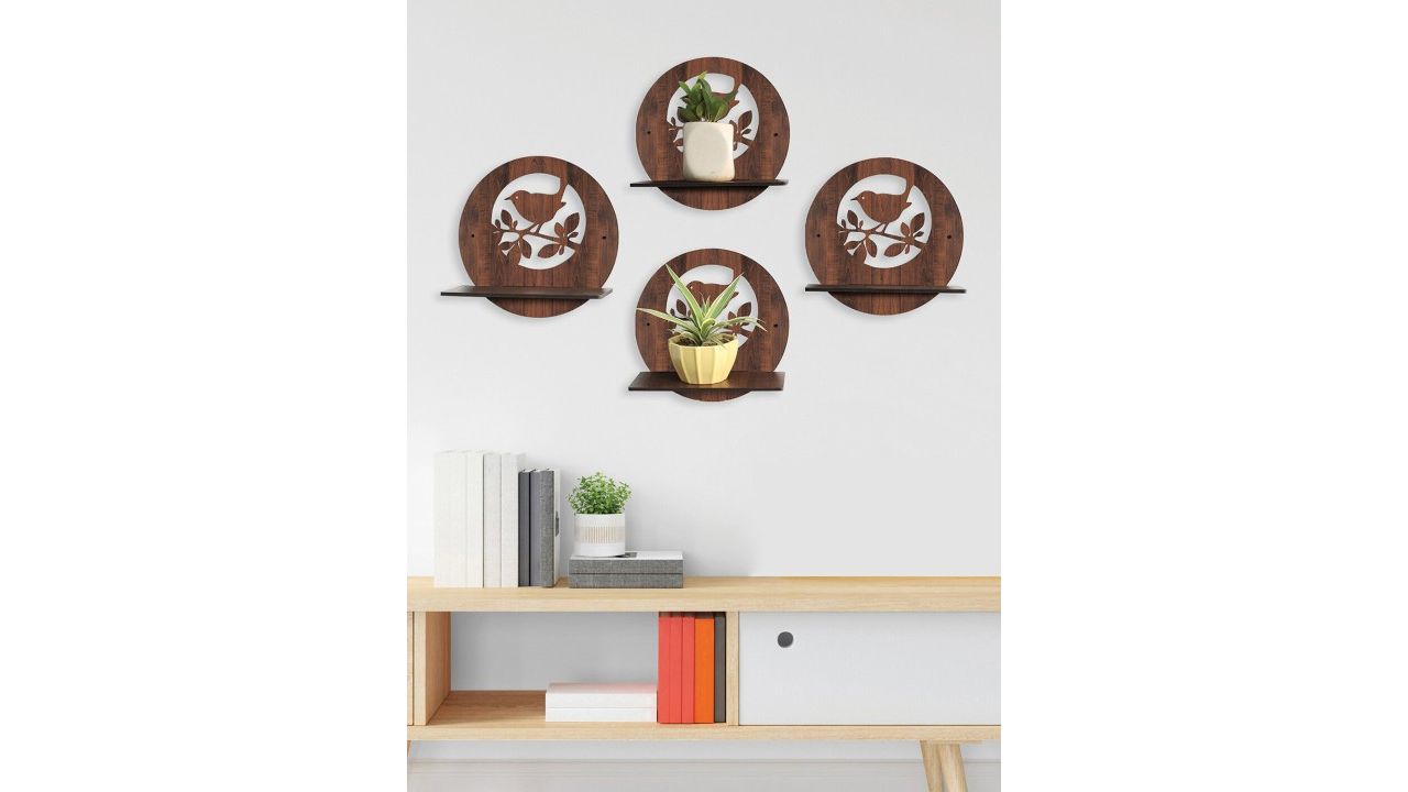 RANDOM Set Of 4 Brown MDF Basic Wall Shelves