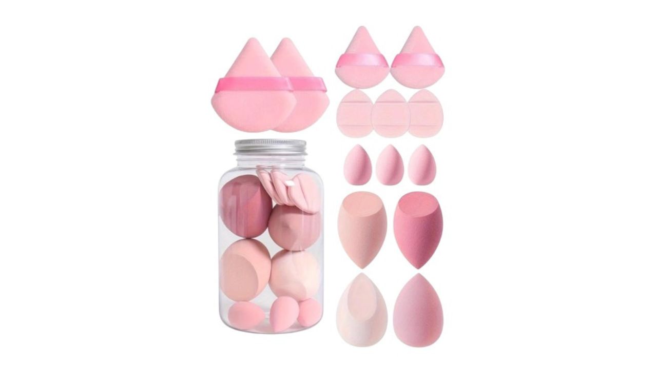 RANORE Set Of 14 Makeup Sponges With Storage Jar - Purple