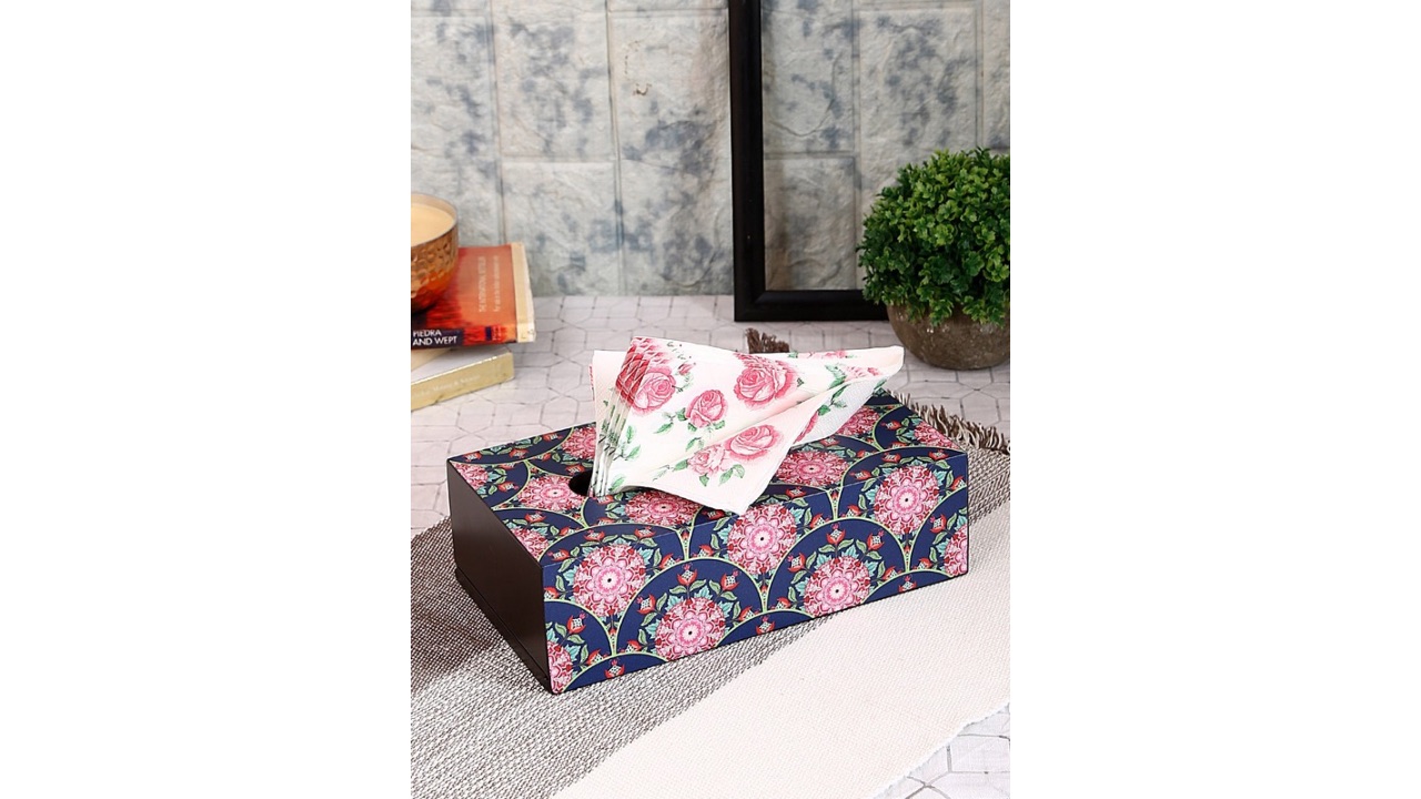 Reinvention FactoryNavy Blue & Pink Printed Wood Tissue Holder Set