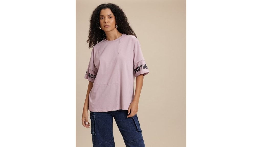 Roadster The Life Co. Typography Drop-Shoulder Sleeves Longline T-shirt