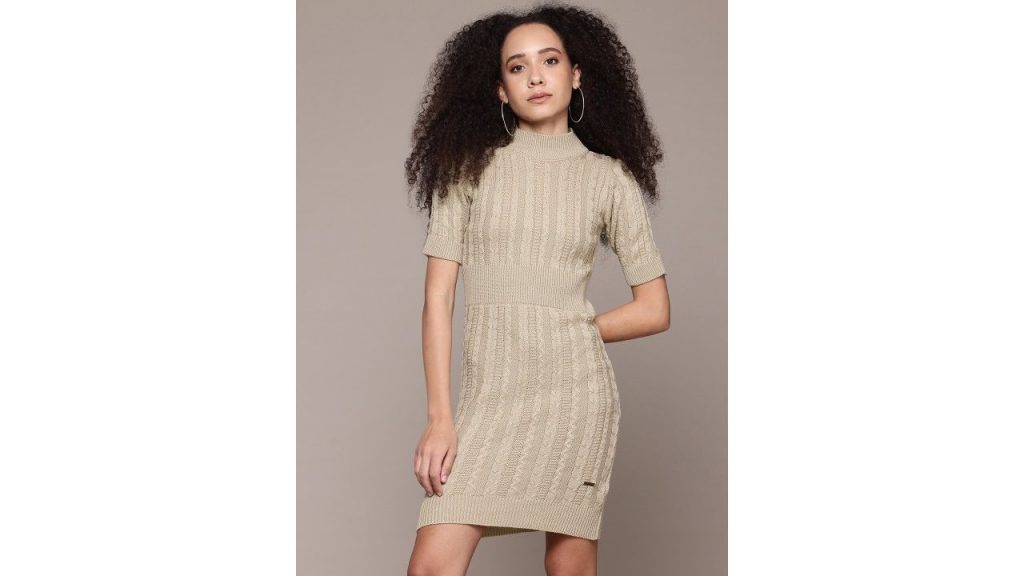 Roadster The Lifestyle Co. Cable Knit Acrylic Mini Sweater Dress