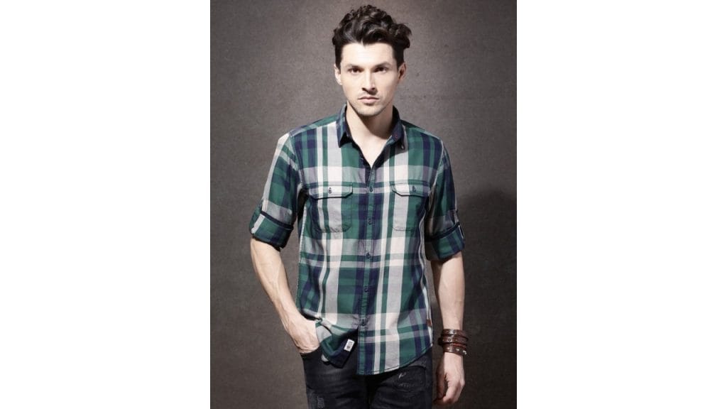 RoadsterMen Green & Beige Checked Casual Shirt