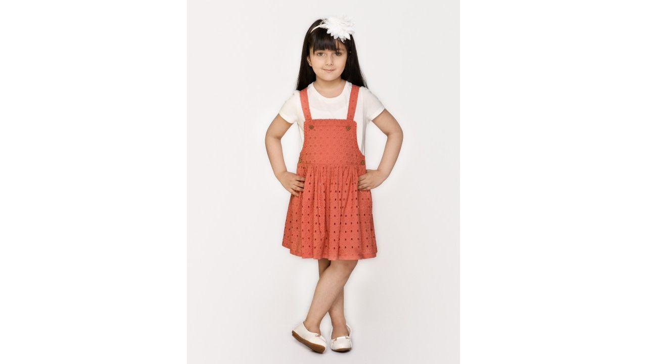 SPUNKIES Girls Orange Pinafore Dress
