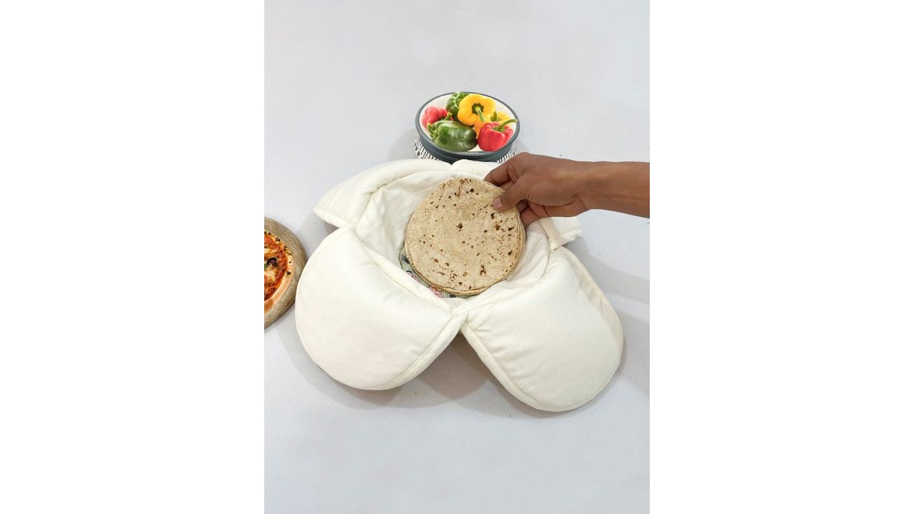 SWAYAM Beige Wood Microwave Safe Cane Bread Basket With Cotton Foam Filled Cover