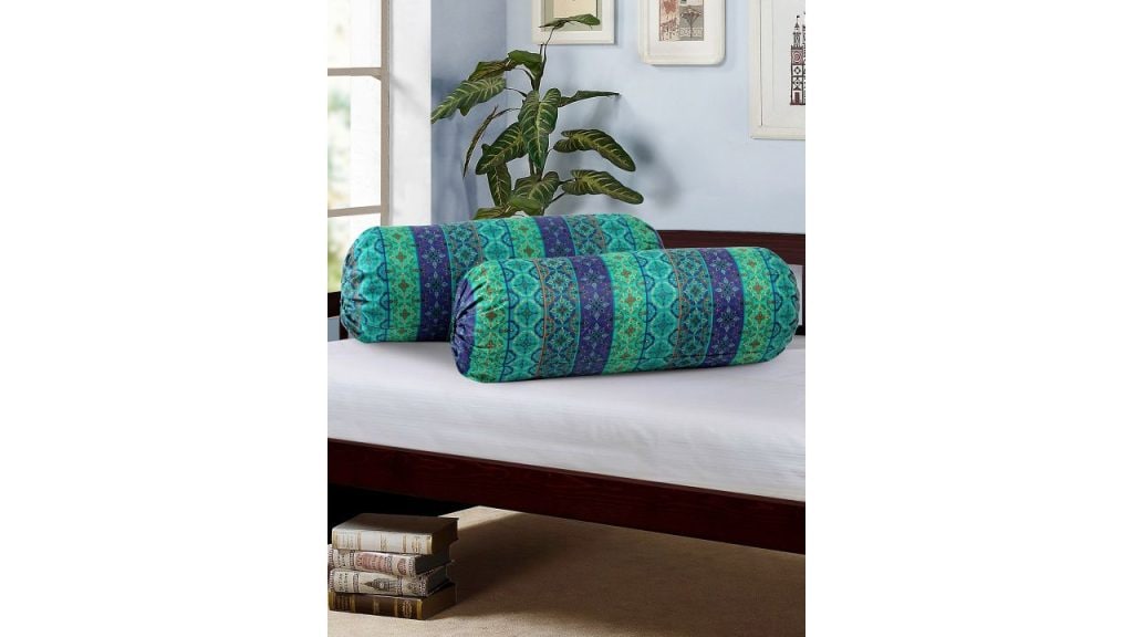 SWAYAMBlue & Green Set of 2 Printed 30 x 15 Cylindrical Bolster Covers