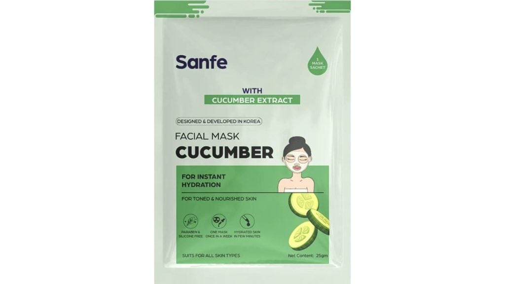Sanfe Instant Hydration Cucumber Facial Mask 100% fruit extracts Korean Mask 1pc