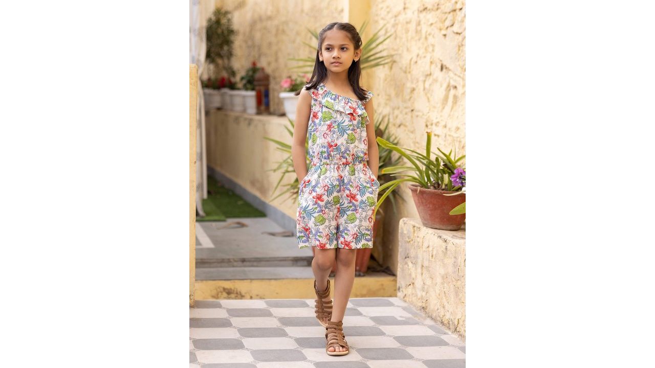 Sangria Girls Floral Printed Drop Shoulder Playsuit