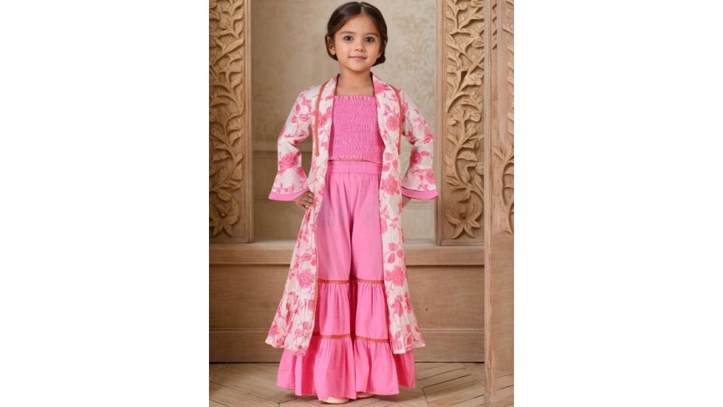 SangriaGirls Pure Cotton Shrug With Top & Sharara Clothing Set