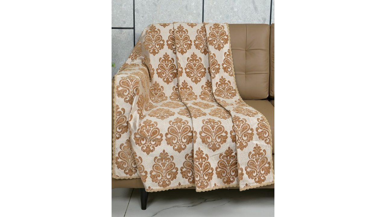 Saral Home Gold-Toned Printed 3 Seater Sofa Throw