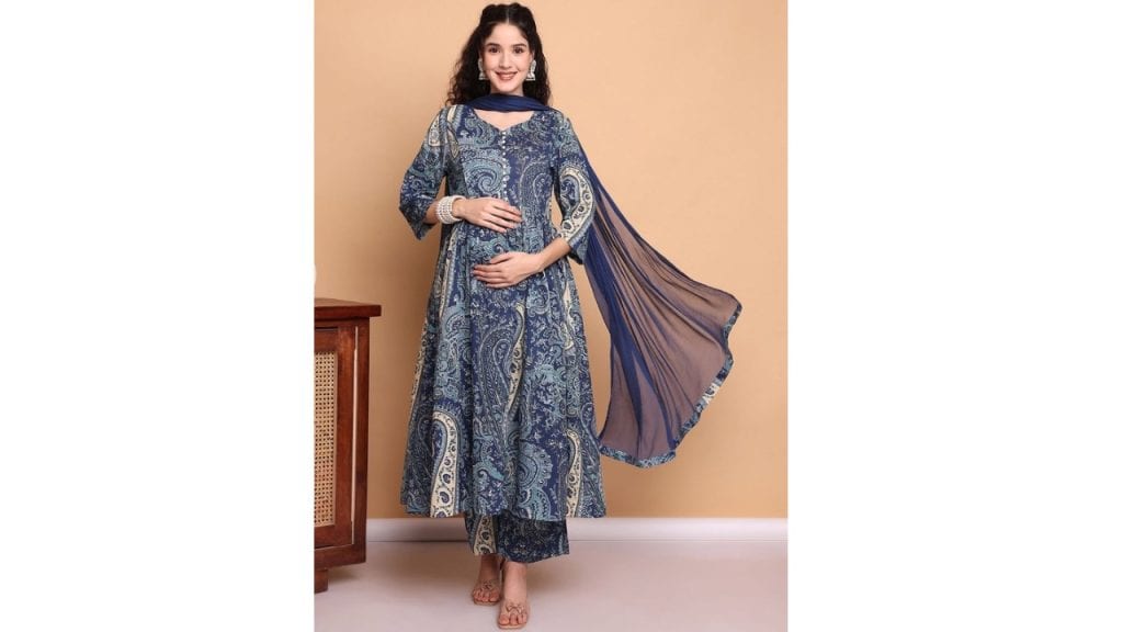 Secret WishPaisley Cotton Maternity Kurta with Trouser and Dupatta