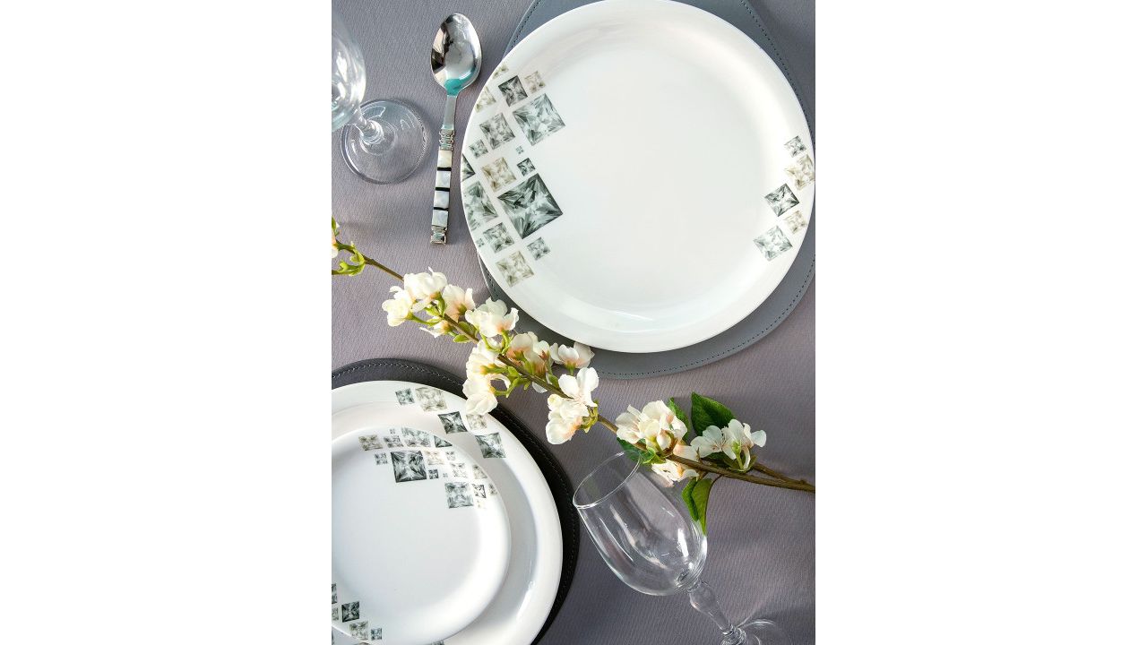 Servewell White & Green 6 Pieces Floral Printed Melamine Glossy Plates