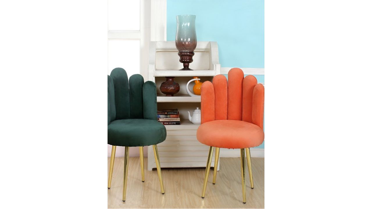 Shadowkart 2-Pcs Orange & Green Pentagon Pouffes Ottomans Stool